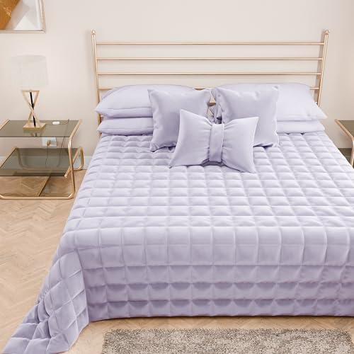 PETTI Artigiani Italiani - Soft and Warm Velvet, Double Bed Quilt, Autumn Spring Quilt, Queen Size Bedspread in Lilac, 100% Made in Italy