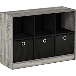 Furinno Basic 3x2 Bookcase Storage w/Bins, French Oak/Black