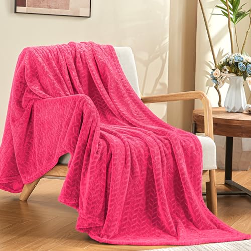 Hot Pink Throw Blanket, Inhand Fleece blanket for Couch, Super Soft Flannel Cozy Blankets & Throw for Adults, Lightweight Fuzzy Blanket Sofa Bed Office, Warm Plush Blankets for All Season 50??60 Inches
