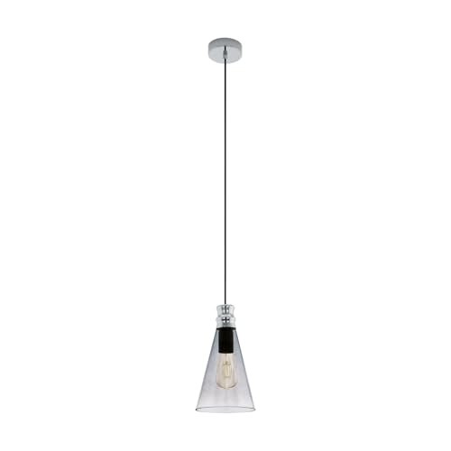 EGLO 49154 FRAMPTON 1 Pendant Light in Transparent-Black Glass and Nickel-Nero Steel