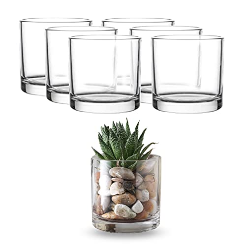 "WHOLE HOUSEWARES - 4""X4"" Glass Cylinder Vase - Candle Holder - Decorative Centerpiece Arrangement for Wedding Party Event Home Office Decor - Set of 6"