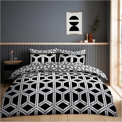 GC GAVENO CAVAILIA White King Size Duvet Cover Sets, Reversible Geometric Bedding Set With Pillowcases, Breathable Quilt Cover king (230x220 cm)