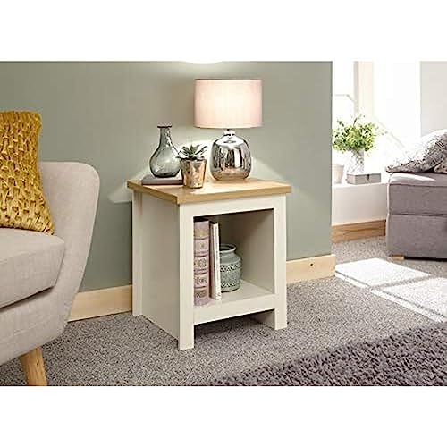 GFW Lancaster Wooden Side Table with Shelf & Oak Contrast Top, Living Room Side Tables Furniture For Display & Storage, Oak, Cream, 45 x 50.5 x 45 cm
