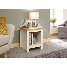 GFW Lancaster Cream and Oak Side Table with Shelf, Country Style Lamp Table, Living Room End Table with Storage Shelf