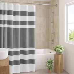 "Madison Park Spa 3M Scotchgard Waffle Stripe Bathroom Shower Curtain with Moisture Management 3M Spa Quality Modern Standard 72"" x 72"" Charcoal"
