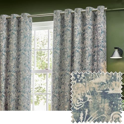 furn. Wylder Tropics Bengal Chenille Eyelet Curtains - 2 Panels - Width x Drop - 229 x 137cm (90 x 54) - Wedgewood