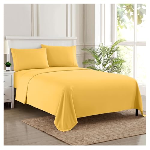 Sweet Home Collection Luxury Bedding Set with Flat, Fitted Sheet, 2 Pillow Cases, Microfiber, Yellow, Twin XL