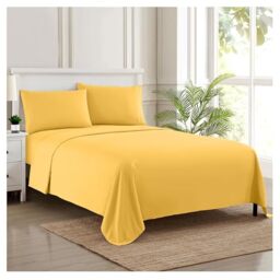 Sweet Home Collection Luxury Bedding Set with Flat, Fitted Sheet, 2 Pillow Cases, Microfiber, Yellow, Twin XL