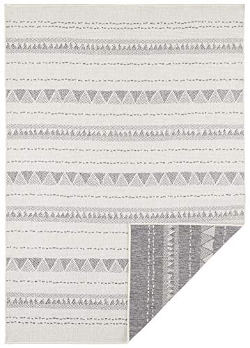 NORTHRUGS Bahamas Indoor and Outdoor Rug 160 x 230 cm - Reversible Rug Weatherproof Boho Design Ethnic Pattern Runner for Balcony Patio Garden Conservatory Living Room Rug Waterproof in Grey Cream