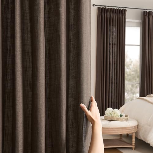 RAIN CITY Brown Linen Pinch Pleated Curtains 2 Panels 40x120