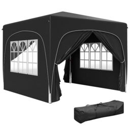 Outsunny 3 x 3(m) Pop Up Gazebo with Sides and Carry Bag, UPF50+, Height Adjustable Party Tent Instant Event Shelter for Garden, Outdoor, Patio, Black