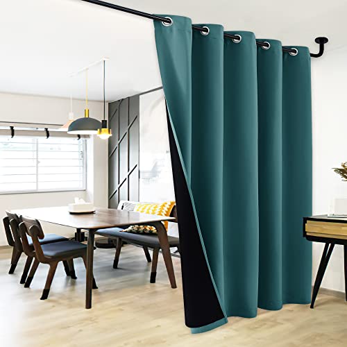 NICETOWN 100% Blackout Patio Sliding Door Curtain, Wide Lined Drape, Keep Warm Drapery, Sliding Glass Door Panel for Night Shift???Sea Teal, 1 Panel, 70 inches Wide x 95 inches Long