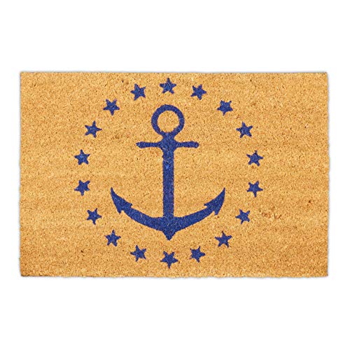 Relaxdays Nautical Anchor Stars Doormat Coir, 40x60 cm, Door Mat Inside & Outside, Non-Slip, Rectangular, Coir/Blue