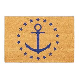 Relaxdays Nautical Anchor Stars Doormat Coir, 40x60 cm, Door Mat Inside & Outside, Non-Slip, Rectangular, Coir/Blue