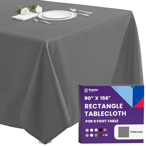Gee Di Moda Rectangle Tablecloth - 90 x 156 Inch Charcoal Table Cloth for 8 Foot Tables with Floor-Length Drop - Heavy Duty Washable Fabric for Holiday Party, Dinner, Weddings & Baby Shower