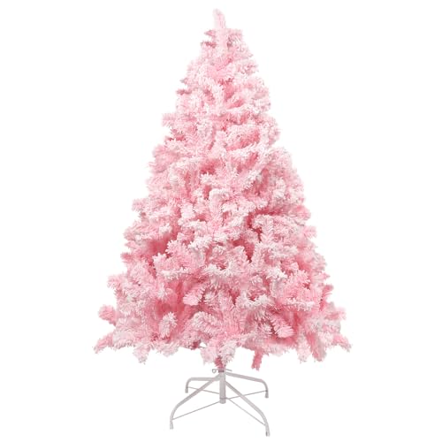 Uten Chirstmas Tree, 6ft/180cm Snow Flocked Christmas Tree, Pink Artificial Christmas Tree with 808 Branch Tips and Foldable Stand for Christmas Indoor Outdoor Decoration