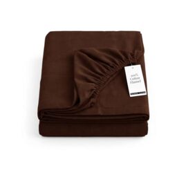 "Tribeca Living Queen Luxury Solid Flannel Extra Deep Pocket Fitted Sheet, Fits up to 24"" Mattress, Chocolate"
