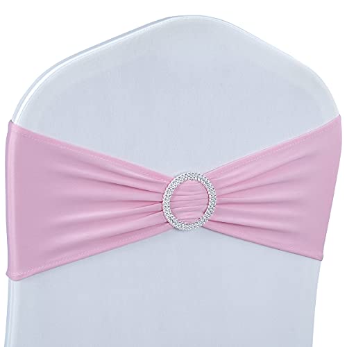 Babenest Spandex Chair Sashes Bows 50PCS Premium Stretch Chair Cover Band with Buckle Slider Universal Elastic Chair Ties for Wedding Party Ceremony Reception Banquet Decoration (Pink)