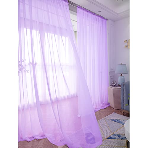 L&TEC Window Purple Sheer Curtains 60 Inches Width 90 Inches Long 2 Panels Sheer Curtains Clear Curtains Basic Rod Pocket Panel for Home Living Room Bedroom Kids Room Yard Patio Parlor Sliding