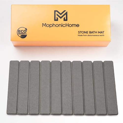 MophonicHome Foldable Stone Bath Mat - Diatomaceous Earth Shower Mat, Non-Slip Quick-Dry Stone Bath Mats for Bathroom Floor, Super Absorbent, Compact Design, Easy to Clean, Dark Gray (23.5 x 15)