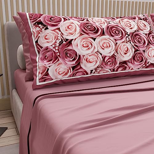 PETTI Artigiani Italiani - Cotton Sheets with Pillowcases in Digital Print, Pizza and a Half Sheet, Complete Bed Set, Powder, 100% Made in Italy