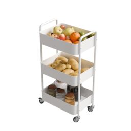 Amig – 3‑Tier kitchen trolley with castors Mod. LINN – Auxiliary steel shelving – White – Multipurpose trolley for kitchen, bathroom or office – 40.5 x 28 x 76 cm