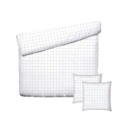 Pure Cotton 3-Piece Double Bedding Set – Duvet Cover 260 x 240 cm and 2 Pillowcases 63 x 63 cm – 100% Cotton Satin, 80 Thread Count – Oeko-TEX Certified – Leana – White and Taupe