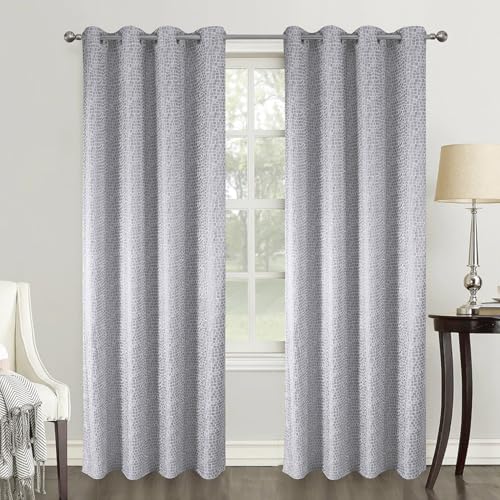 Homemaison - Pair of Geometric Style Blackout Curtains - Polyester - Embossed Square Pattern - for Living Room Bedroom Window - 140 x 260 cm - Light Grey
