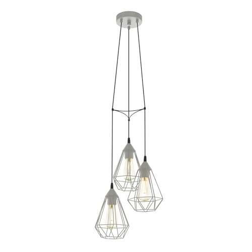 Eglo Cluster Pendant Lighting Tarbes, 3-Light Hanging lamp for Dining Table, Ceiling Light Fitting for Living Room, Grey Metal, E27 Socket, Ø 31 cm