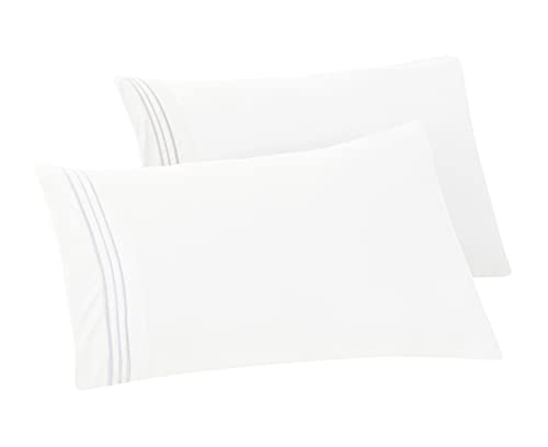 Elegant Comfort Solid Pillowcases 1500 Premium Hotel Quality Microfiber - Smooth Weave, Wrinkle and Stain Resistant, Easy Slip-On, 2-Piece Set, King Pillowcase, White