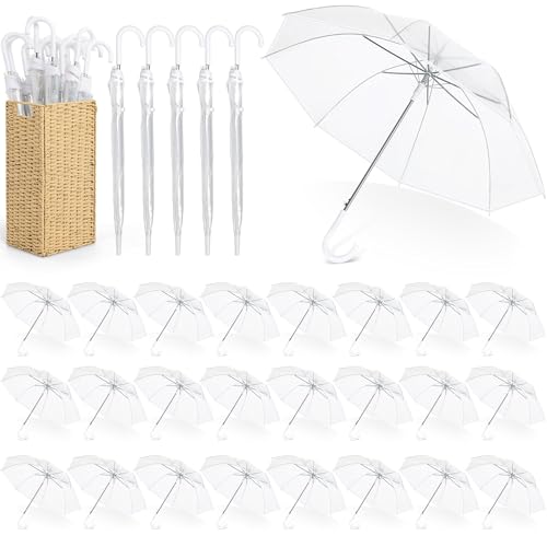 Aodaer 30 Pcs Wedding Umbrellas Clear Umbrella with Storage Box Foldable Auto Open Windproof Large Umbrella with J Handle for Outdoor Activities Photography