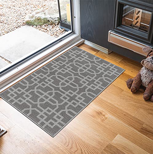 Washable Door Mat Kitchen Mats Non Slip Cubed Trellis Design Hall Runner- Indoor Door Mat - Hallway-Passage Corridor Doormats - Floor Mat Dark Grey-siam
