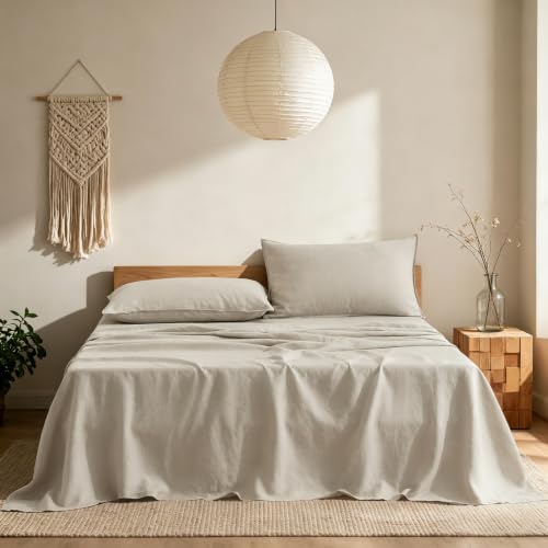 "CHUFFED 100% French Pure Linen Sheets Set Queen Size 4-Piece, Oeko-Tex Certified Stone Washed All-Season Bedding for Hot Sleepers, Ultra Soft & Breathable with 16"" Deep Pocket -Linen"