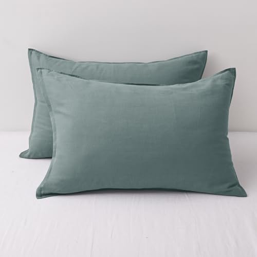 CHUFFED Linen Pillowcases 2 Pack 100% Linen Standard Pillow Cases, Breathable and Cooling Washed Pillowshams with Zipper Closure, 20x30 Inches,Aqua