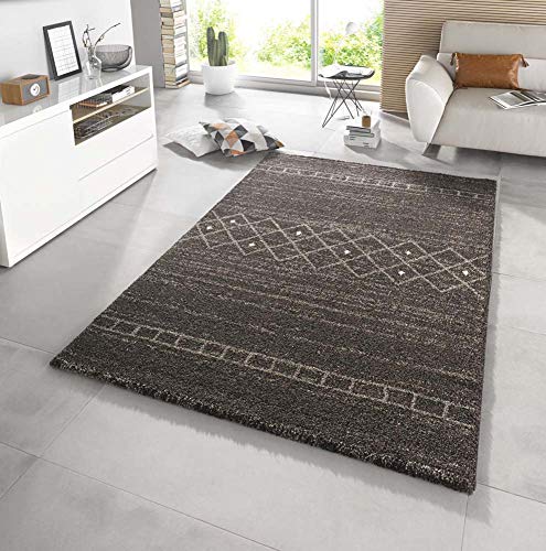 ibili Mint Rugs 102582_80x150 Design Deep-Pile Shade, Synthetic Fibre, Brown/Grey, 150 x 80 x 2 cm, Black/Silver, 16 x 16 x 6 cm
