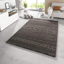 ibili Mint Rugs 102582_80x150 Design Deep-Pile Shade, Synthetic Fibre, Brown/Grey, 150 x 80 x 2 cm, Black/Silver, 16 x 16 x 6 cm