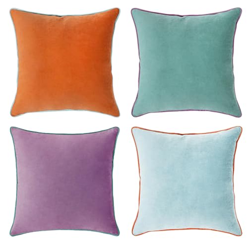 MONDAY MOOSE Decorative Throw Pillow Covers Cushion Cases, Set of 4 Soft Velvet Modern Double-Sided Designs, Mix and Match for Home Decor, Pillow Inserts Not Included (18x18 inch, Purple/Teal)