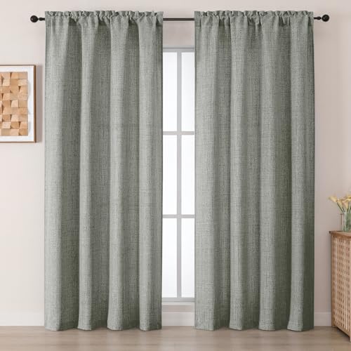 Chyhomenyc Curtains 84 Inches Long 2 Panels - Light Filtering Faux Linen Textured Window Curtains for Living Room, Elegant Soft Airy Rod Pocket Farmhouse Bedroom Curtain, Each 52Wx84L, Dark Grey