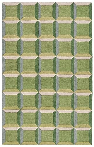 Safavieh Modern Rug for Living Room, Dining Room, Bedroom - Genre Collection, Short Pile, in Green and Beige, 65 x 300 cm