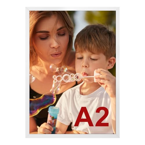 Ditwis A2 Picture Frame White, Aluminium Photo Frame for Posters and Photos, Large Frame for Living Room, Office, Gallery Wall Mount Display