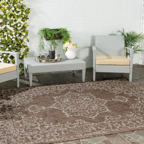 Safavieh Contemporary Indoor/Outdoor Woven Rectangle Area Rug, Courtyard Collection, CY8481, in Brown / Beige, 160 X 231 cm for Garden, Patio or Any Outdoor Space