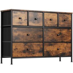 Clevich Chest of Drawers with 8 Fabric Drawers, Wooden top Sideboard, Metal Frame, Anti-Tip Design Storage Cabinet for Bedroom, Living Room & Hallway(Rustic Brown)
