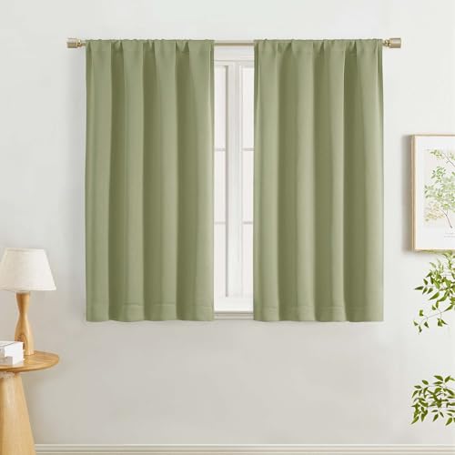 "Lecloud Sage Green Curtains for Bedroom 45 Inch Length 2 Pcs, Room Darkening Thermal Insulated Living Room Curtains, Rod Pocket Modern Farmhouse Decor Window Curtain Drapes, Each Panel 40"" W x 45"" L"