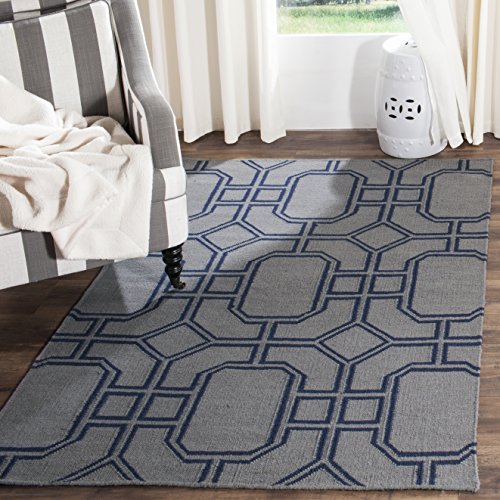 Safavieh Contemporary Indoor Flatweave Rectangle Area Rug, Dhurrie Collection, DHU860, in Grey / Dark Blue, 91 X 152 cm for Living Room, Bedroom or Any Indoor Space