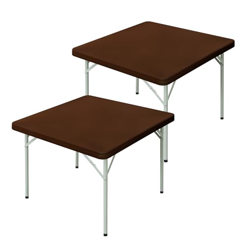 mylacerhome 2 Pack Fitted Tablecloth Square 34X34 Inch Card Table Cover - Brown Table Cloth, Stretch Spandex Table Covers with Elastic, Washable Table Topper, Table Cloth for Indoor and Outdoor