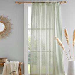 Drift Home Green Semi-Transparent Cotton Curtain - 55 x 48 (140 x 122cm) - Sustainable Recycled Cotton - 1 Panel - Green Sheer Voile/Net Curtain for Window