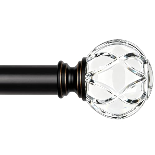 "KAMANINA Curtain Rods for Windows 48 to 84(4-7 Feet), 1 Inch Black Decorative Curtain Rod, Splicing Adjustable Single Drapery Rods with Crystal Netted Texture Ends, 32-86"""