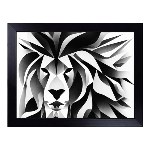 Lap Tray with Bean Bag Cushion, Abstract Lion - Handmade in the UK, Raised Wooden Edge, Padded Cushion, Heat-Resistant Wipe-Clean Surface, for Meals, Laptops and Crafts