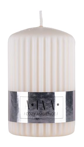 Donau Home Candle Pillar Fluted Alva/Paraffin Candle / 60 x 90 mm/Cream White/for Decoration/Ribbed Taper Candles/Table Candles for Decoration in The Living Room, Bathroom / 25 Hours Burning