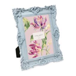 Laura Ashley 5x7 Powder Blue Ornate Textured Hand-Crafted Resin Picture Frame w/Easel & Hook for Tabletop & Wall Display, Decorative Floral Design Home Décor, Photo Gallery, Art (5x7, Powder Blue)